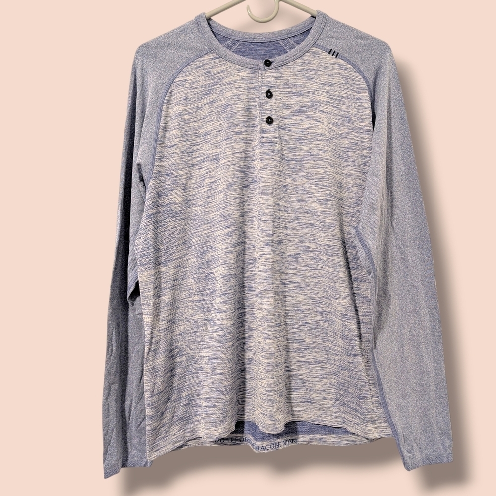Lululemon Men's Heather Blue Metal Vent Tech Long Sleeve Henley LG